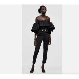 Limited Edition ZARA Black Taffeta Off The Shoulder Jumpsuit